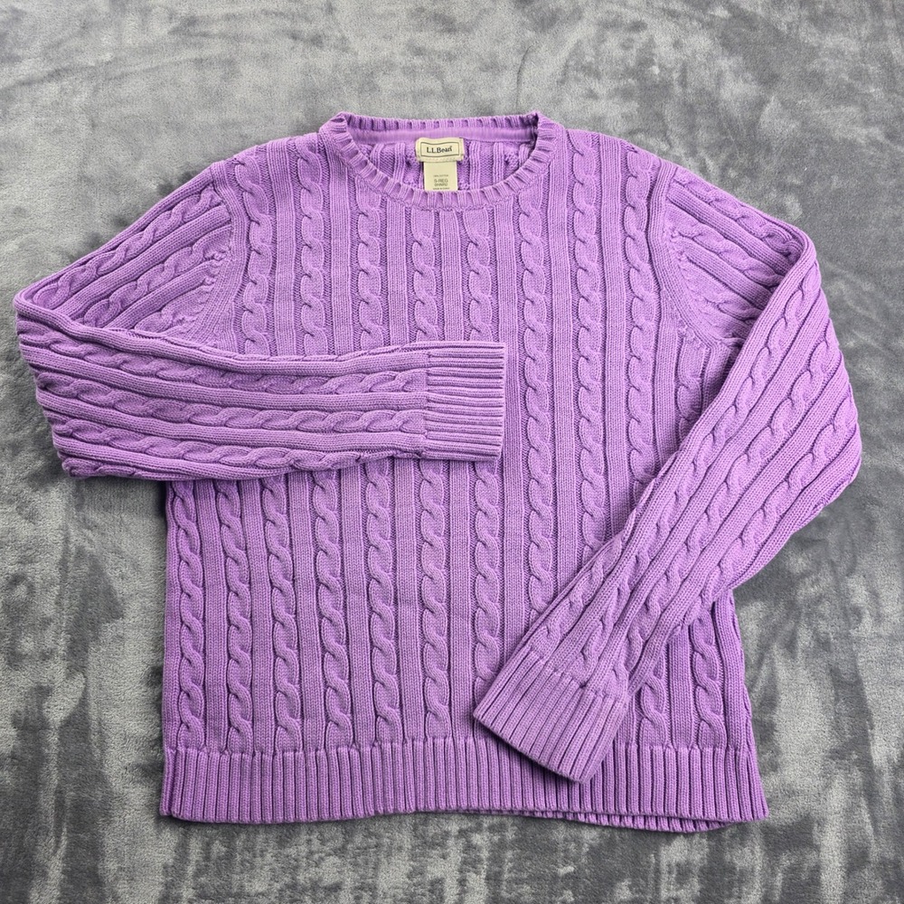 L.L. Bean Sweater Women Small Purple Cable Knit Cotton Crew‎ Neck Pullover OHNR2
